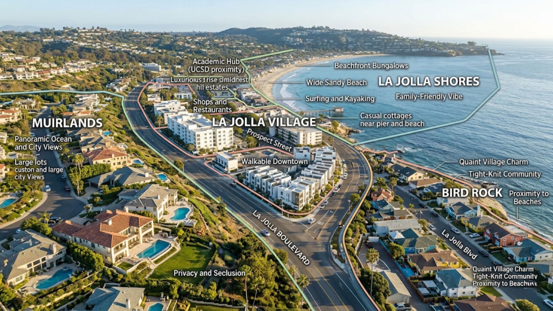 Roster map demonstrating how distinct micro-neighborhoods are structured within La Jolla San Diego real estate boundaries.