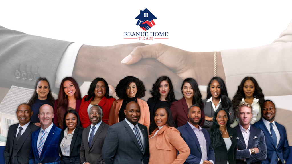Corporate branding graphic representing the Reanue Home Team San Diego, premier experts for military home shopping.