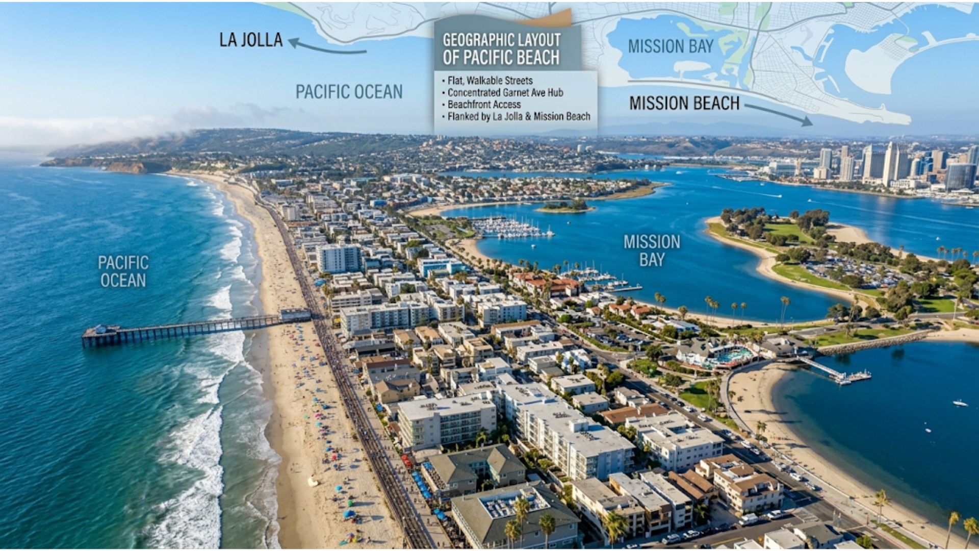 How is Pacific Beach structured geographically?
